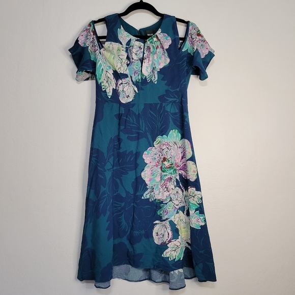 Anthropologie Maeve "Elia" Floral Open Shoulder Midi Dress Size 8 - Picture 4 of 13